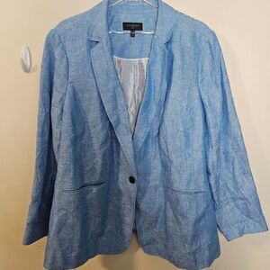Talbots Plus 100% Linen Light Blue One Button Blazer Suit Jacket 20W